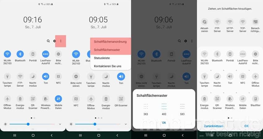 Samsung Galaxy S10 Schaltflachenraster Mobi Test